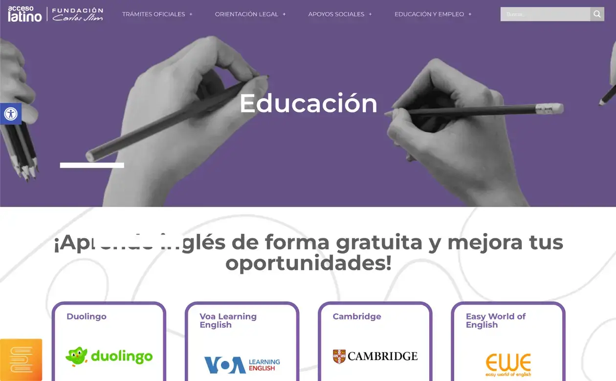 Interfaz de los cursos en Acceso Latino